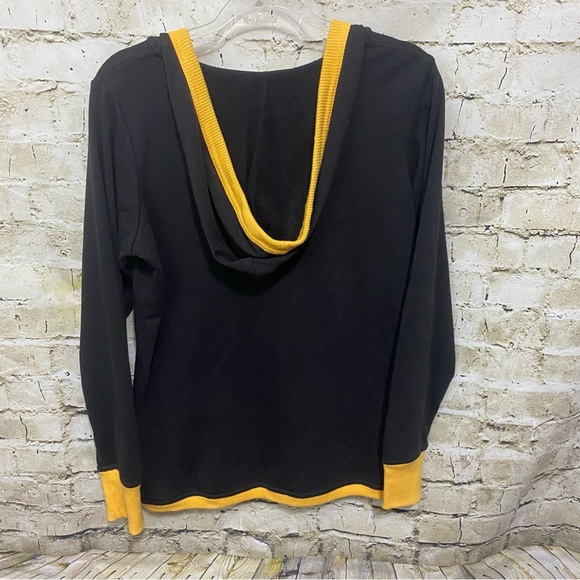 Antigua Black Yellow Pittsburg Penguins V Neck Hockey Hoodie Sweatshirt - Picture 3 of 5